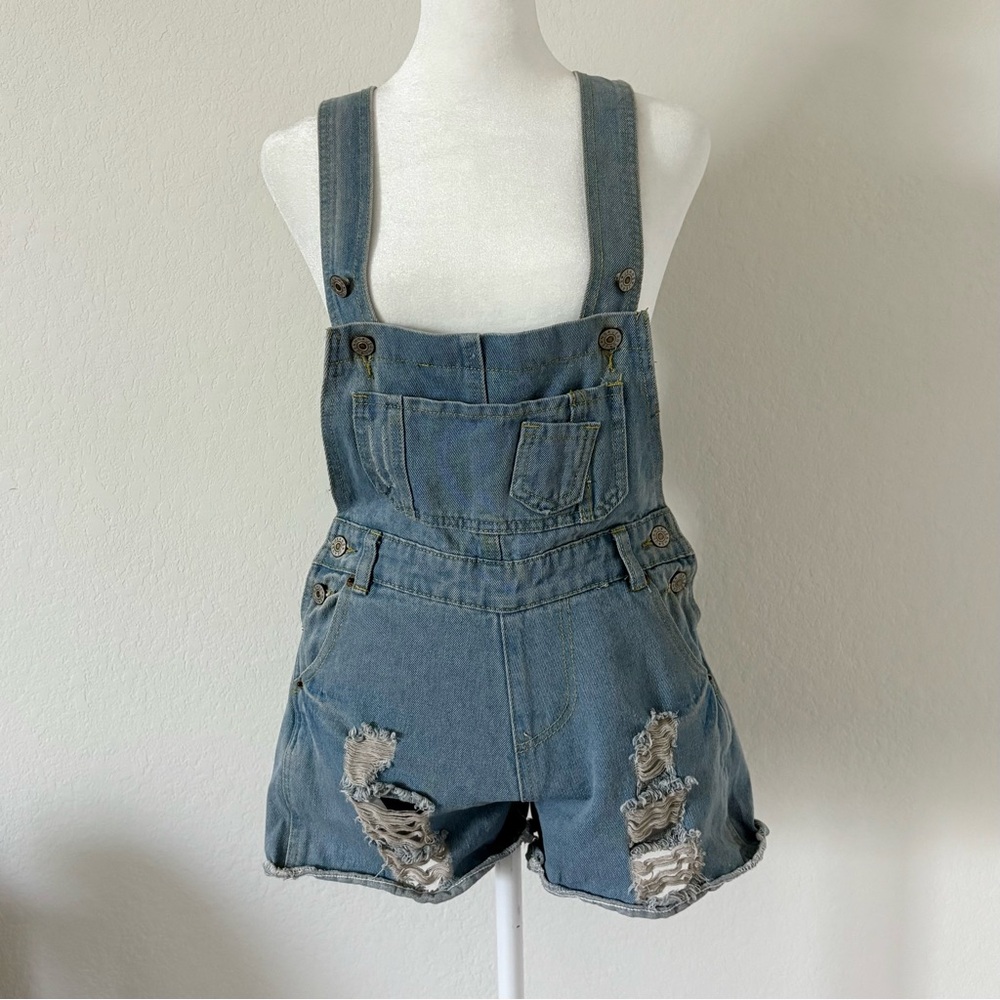 Denim Distressed Overalls